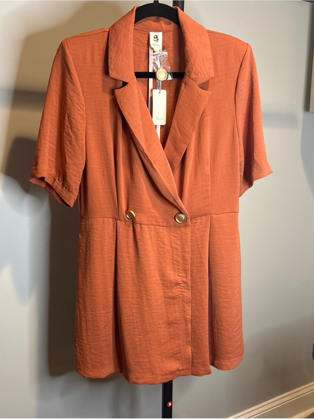 Rust Double-Breasted Short-Sleeve Romper